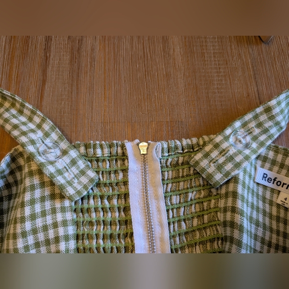 Reformation Daria Linen Mini Dress Avocado Green Gingham Check Size 4 - Picture 9 of 14